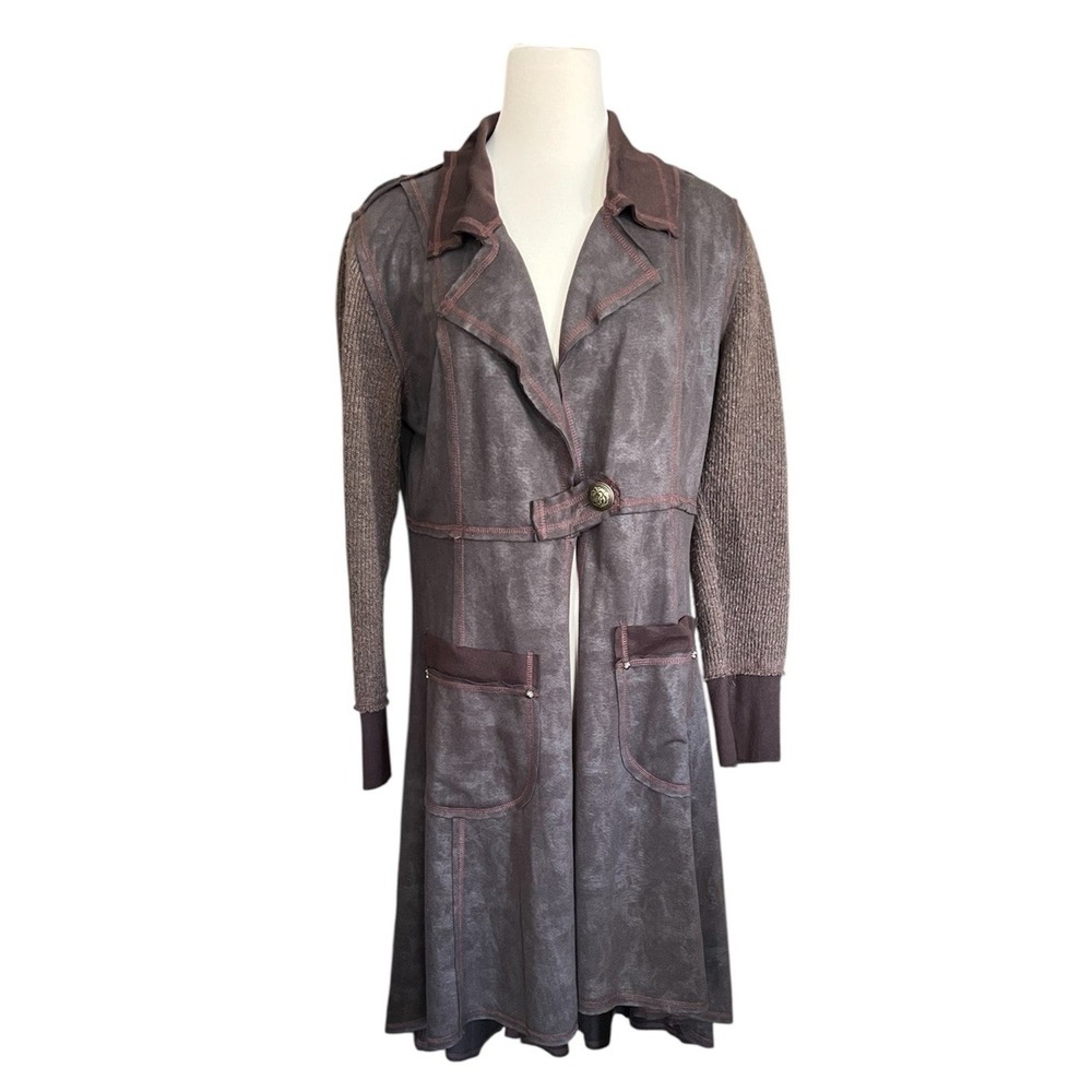 Fleur De Lis Duster Coat L Brown Steampunk Long Jacket Textured Whimsigoth